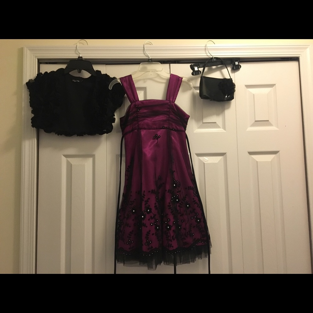 Black Shrug, Formal Dress, & Purse with Flower